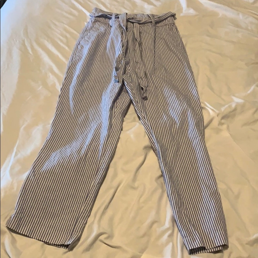 Striped Basic Formal Pants With Sash